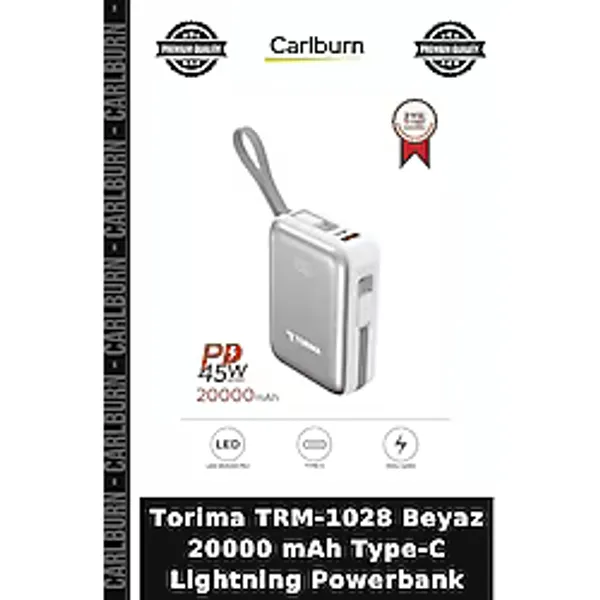 Torima Trm-1028 Beyaz 20000 Mah Type-C Lightning Powerbank Ofis Şarjı Mobil Enerji Tablet Bataryası