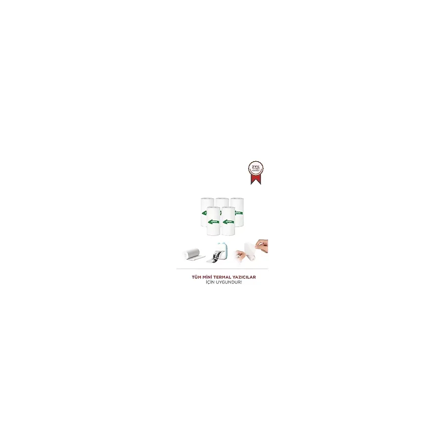Torima Yapışkanlı Beyaz 1Paket (5Adet) Termal Rulo Kağıt Etiket Sticker Tüm Mini Makinalara Uyumlu