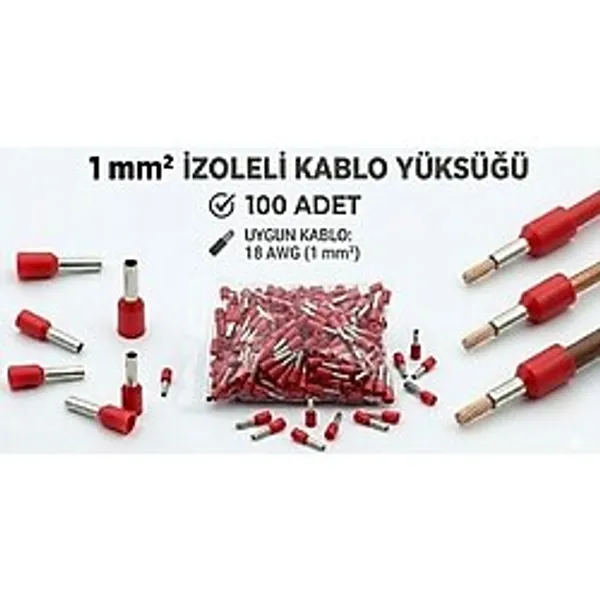 Tork 1 mm Izoleli Kablo Yüksüğü - 18 Awg - Kırmızı Renk - 100 Adet