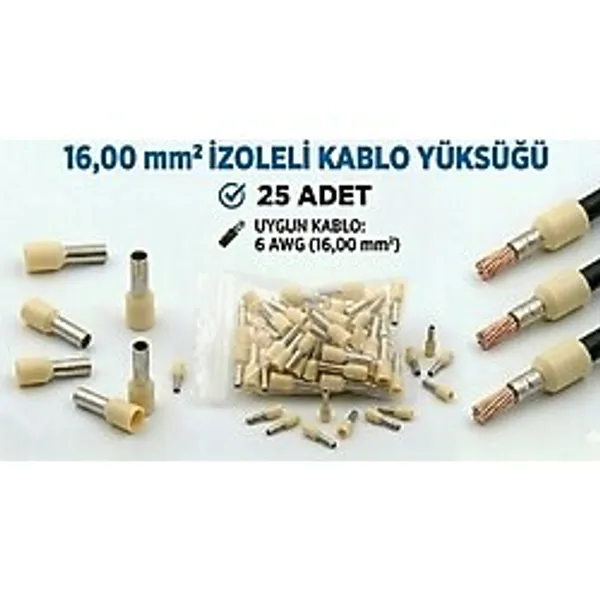 Tork 16 mm Izoleli Kablo Yüksüğü - 6 Awg - Fildişi Renk - 25 Adet
