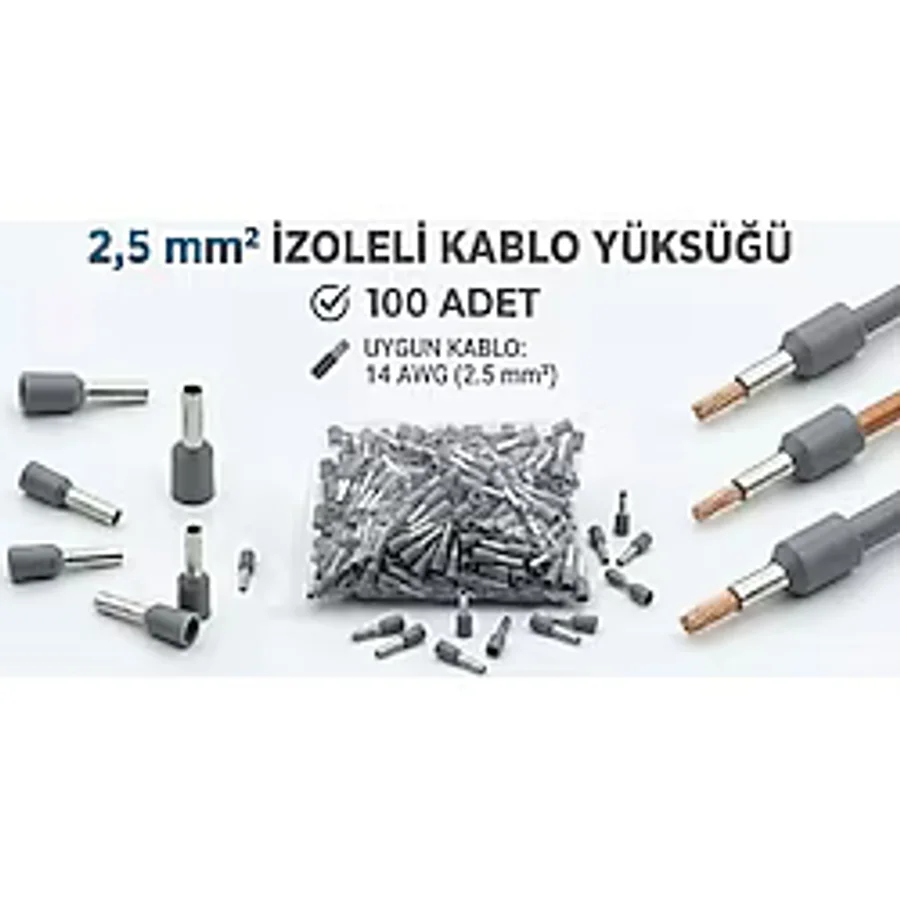 Tork 2,5 mm Izoleli Kablo Yüksüğü - 14 Awg - Gri Renk - 100 Adet