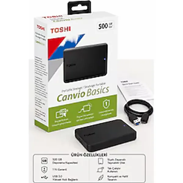 toshi T0SHİ 500GB Harici Harddisk USB 3.0 - Taşınabilir HDD, Yüksek Hızlı Veri Aktarımı, Dosya Depolama ve Yedekleme