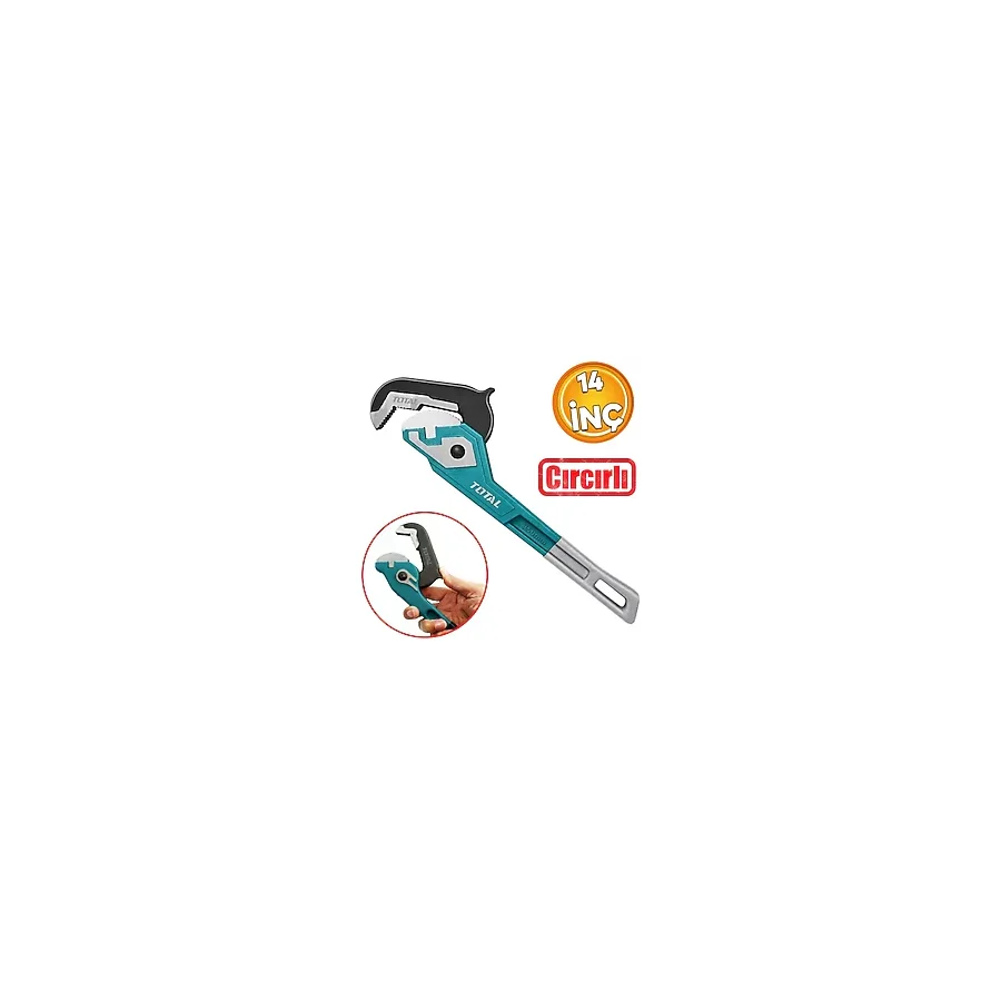 Total Circirli Boru Anahtari 14'' Ingiliz Anahtar 5.2 Cm Ağız 35 Cm Boy Circirli Sokme Sikma Tutma