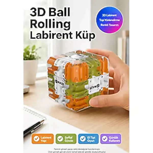 Toyfest 3D Labirent Küp Bulmaca Çelik Bilyeli Eğitici Zeka Oyuncağı Döner Duyusal Beceri Oyunu 6,9 cm