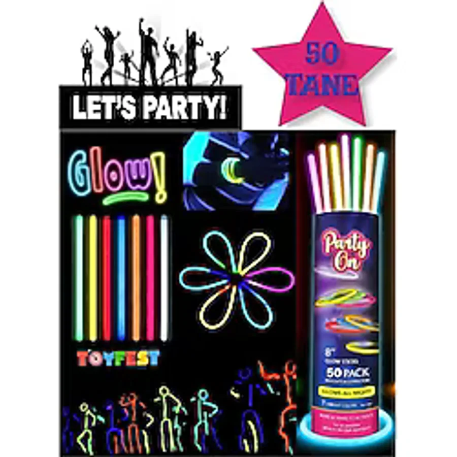 TOYFEST 50 Adet Karanlıkta Parlayan Glow Çubuk Fosforlu Çubuk Bileklik - 8 Saat Boyunca Parlaklık