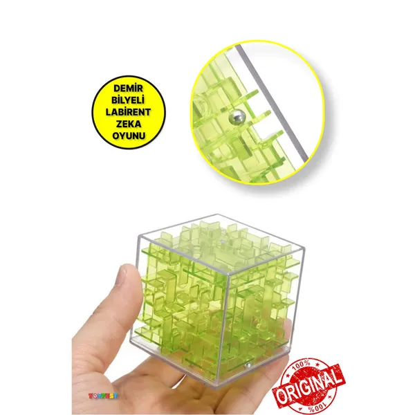 TOYFEST Demir Bilyeli Labirent Zeka Küpü Akıl Küpü Küp - Yeşil