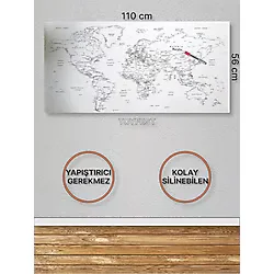 TOYFEST Duvara Kendiliğinden Manyetik Yapışan Yazılıp Silinebilen Dünya Haritası 110 X 56 Cm