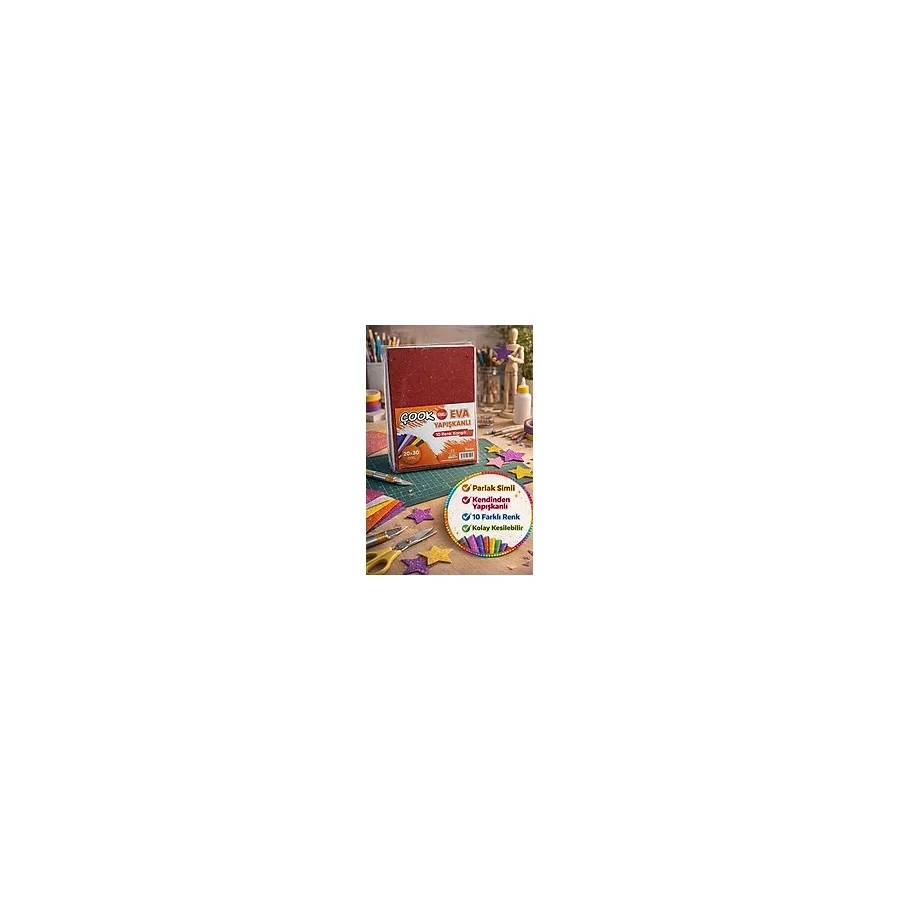 Toyfest Simli Yapışkanlı Eva 20X30 cm 10'lu Set Simli Eva Kağıdı, El Işi Hobi Malzemesi - Renkli
