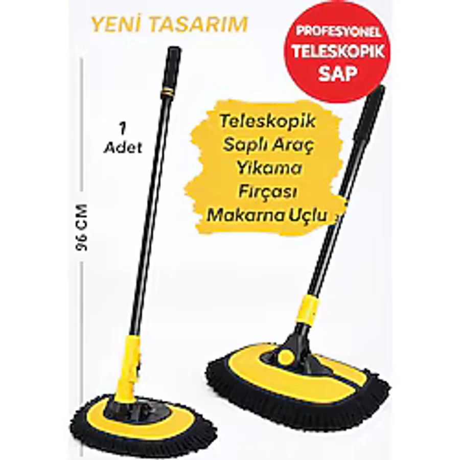 TOYFEST Teleskopik Saplı Araç Yıkama Fırçası 96 cm - Makarna Uçlu Mikrofiber Oto Temizlik Fırçası
