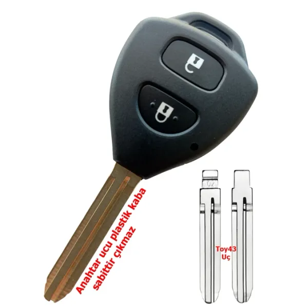 Toyota Corolla Auris Rav4 Hilux Uyumlu Toy43 Uçlu Logolu Kumanda Anahtar Kabı Oto Anahtarlık 2 Tuşlu