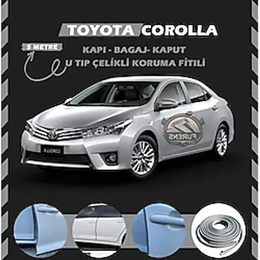 Toyota Corolla Oto Araç Kapı Koruma Fitili 5metre Parlak Gri Renk