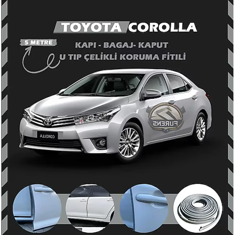 Toyota Corolla Oto Araç Kapı Koruma Fitili 5metre Parlak Gri Renk