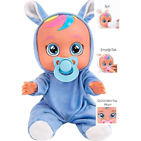 Toyx Ağlayan Et Bebek Oyuncak 20 cm - Su İçen Konuşan Bebek Oyuncağı 3+ Yaş Açık Mavi