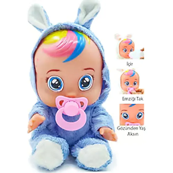 Toyx Ağlayan Et Bebek Oyuncak 20 cm - Su İçen Konuşan Bebek Oyuncağı 3+ Yaş Mavi