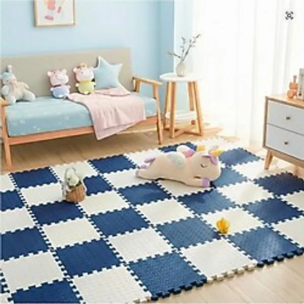 Tr 9 Parça Set 33X33 13MM Tatami 100X100 Kurulumlu Oyun Spor Halısı Minderi Puzzle Minder Zemin Kaplama (Lacivert-Beyaz)