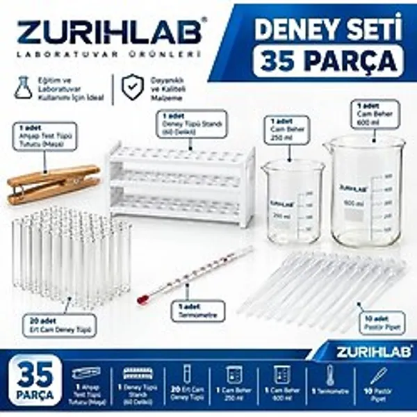 Tr Deney Seti 35 Parça - Deney Tüpü, Beher, Stand ve Laboratuvar Malzemeleri - Genel