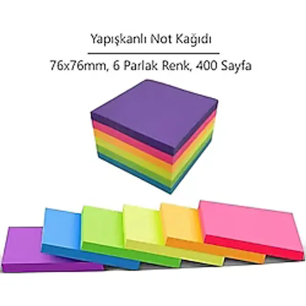 Tr Yapışkanlı Not Kağıdı, 76X76MM, 6 Renk, 400 Sayfa - Genel - Çok Renkli