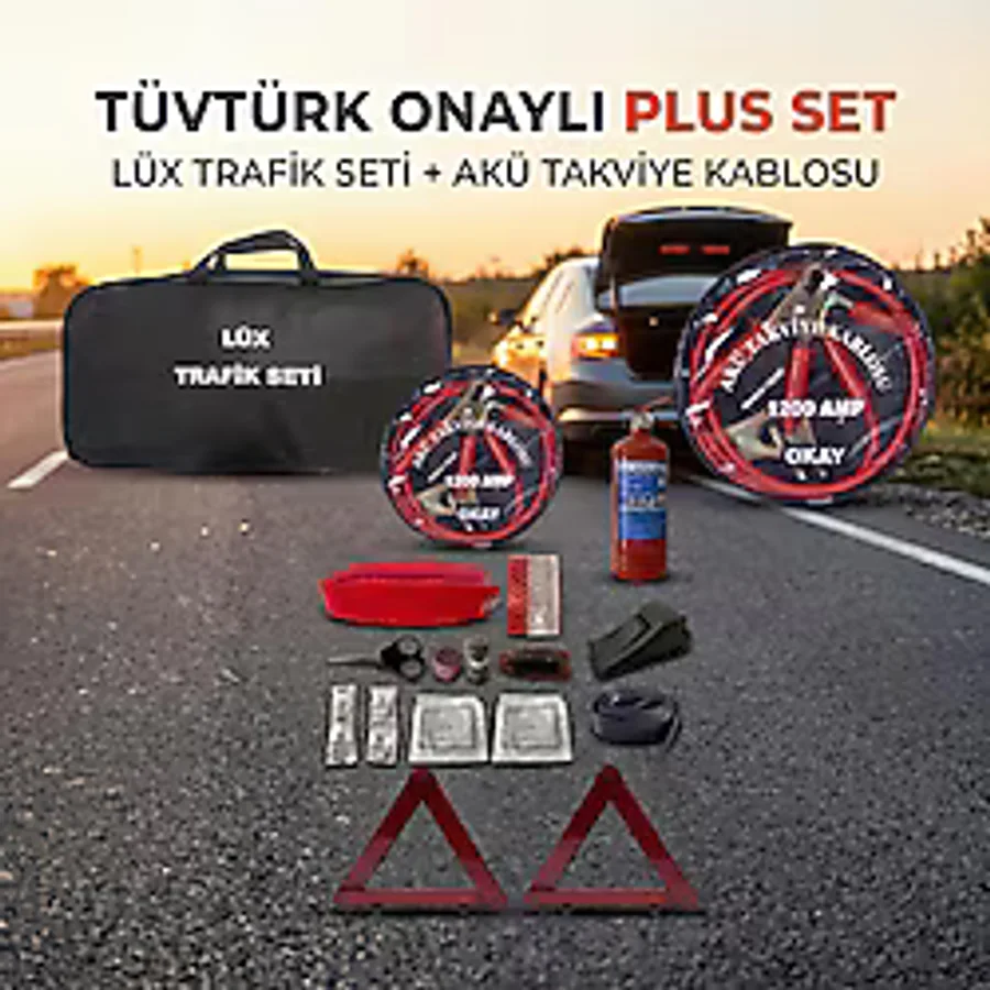 TRAFİKSETİ Trafik İlk Yardım Seti Akü Takviye Kablosu Plus Set Tüvtürk Onaylı