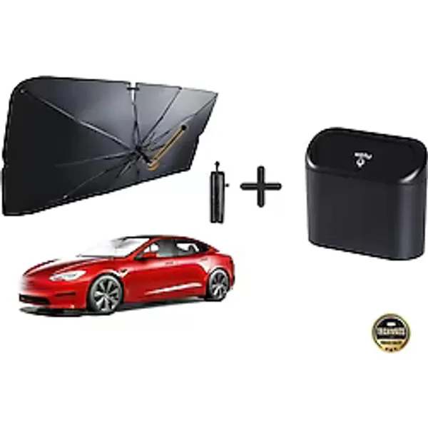 Trakmats Fiat 600 Elektrikli 2023-2024-2025 Bükülebilir Sap Mekanizmalı,araba Güneşlik Şemsiye / Araç Içi Oynar Kapaklı Çöp Kovası - TEK - Siyah