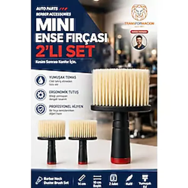 Transformacion 2'li Mini Berber Ense Fırçası Seti 14X10 cm Kuaför Boyun Temizleme Toz Alma Fırçası 723593