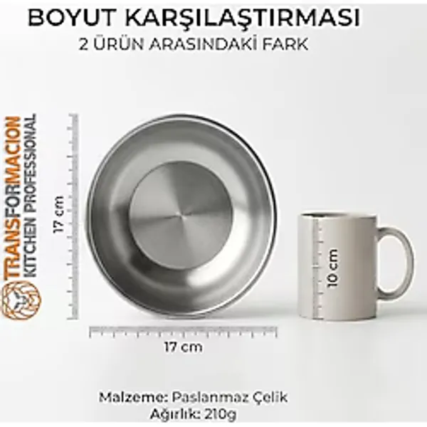 Transformacion 4'lü Paslanmaz Çelik Derin Kase Seti 17 cm, Kırılmaz Çorba & Yemek Tası, Hafif Kamp, Piknik Outdoor Kasesi 720318