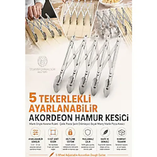Transformacion 5 Tekerlekli Ayarlanabilir Akordeon Hamur Kesici Mantı Erişte Kesme Ruleti Profesyonel Paslanmaz Çelik Pasta Şerit Dilimleyici Bıçak Mantı Matik Pizza Kesici 723414