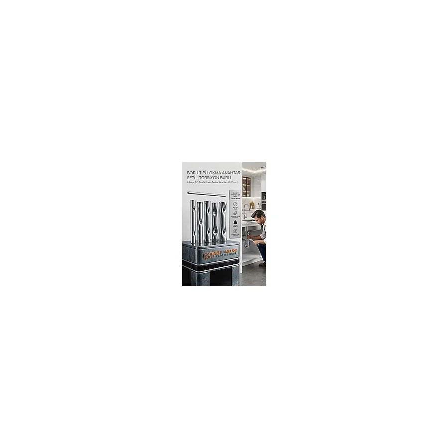 Transformacion Boru Tipi Lokma Anahtar Seti - 6 Parça Çift Taraflı Kovan Tesisat Anahtarı (8-17 mm) Torsiyon Barlı Buji ve Musluk Sökme Takma Seti 423236