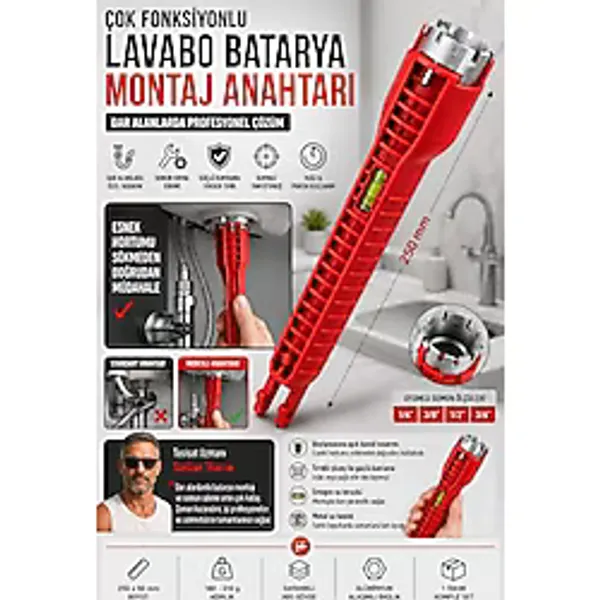 Transformacion Çok Fonksiyonlu Musluk Lavabo Batarya Montaj Anahtarı Tesisat Tamir El Aleti Ev Tipi Lavabo Altı Dar Alan Somun Sıkma Sökme Aparatı 723533