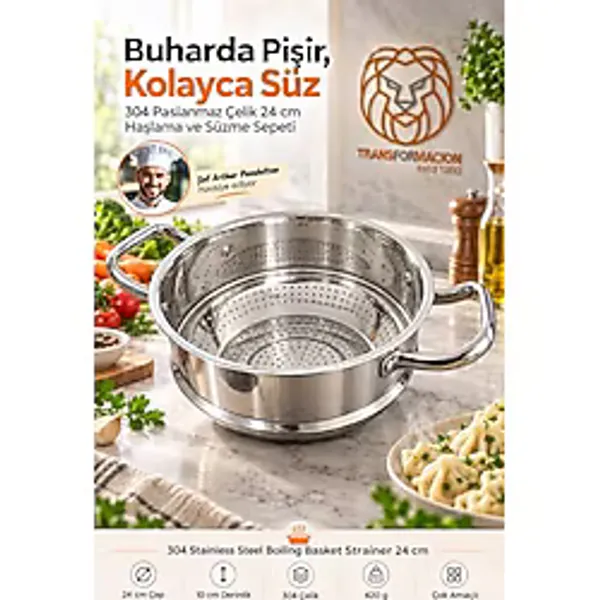 Transformacion Haşlama Aparatı Kevgir Süzgeç 24 cm Buharda Pişirme Mantı Makarna Süzgeci Tencere İçi Haşlama Sepeti 18/10 304 paslanmaz çelik 723657