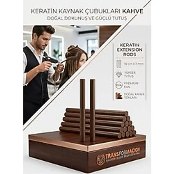 Transformacion Professional Saç Kaynak Keratin Çubuğu, 12 Adet Kahve Güçlü Yapıştırıcı Keratin Kaynak Çubukları 720352