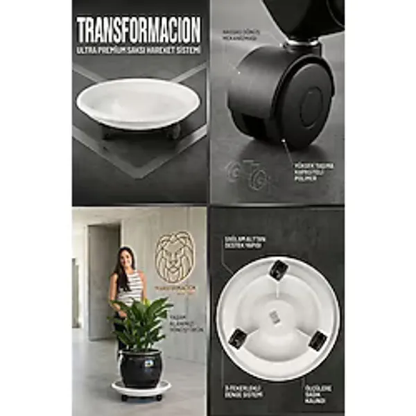 Transformacion Tekerlekli Saksı Tabağı 4lü Set 37 cm Ağır Yük Taşıyıcı Damacana Altlığı Saksı Altı Tekerleği Tablası BEYAZ 721054