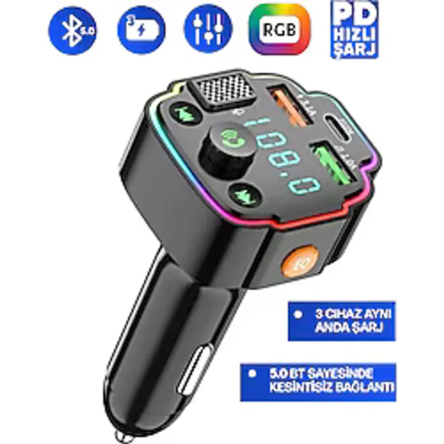 Transmitter Bluetooth Fm Araç Kiti Kolay Bağlantı Araba Müzik Mp3 Çalar Oto Çakmaklık Hızlı Şarj