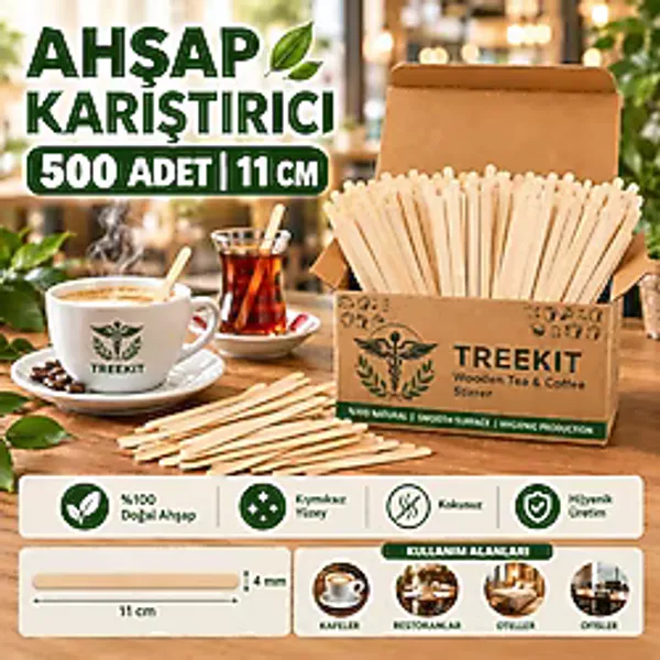 Treekit Ahşap Tahta Çay Kahve Karıştırıcı 1x4x11 cm 500 Adet