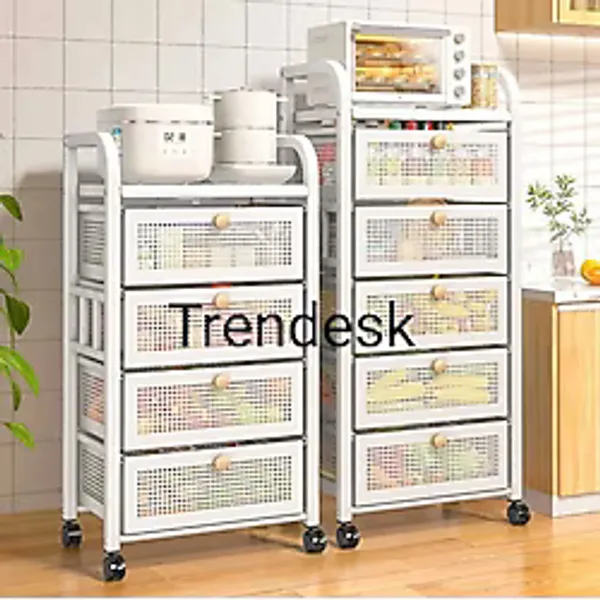 Trendesk 5 Katlı Metal Beyaz Çekmeceli Patates Soğan Sepeti Sebze Meyve Sepeti Sebzelik