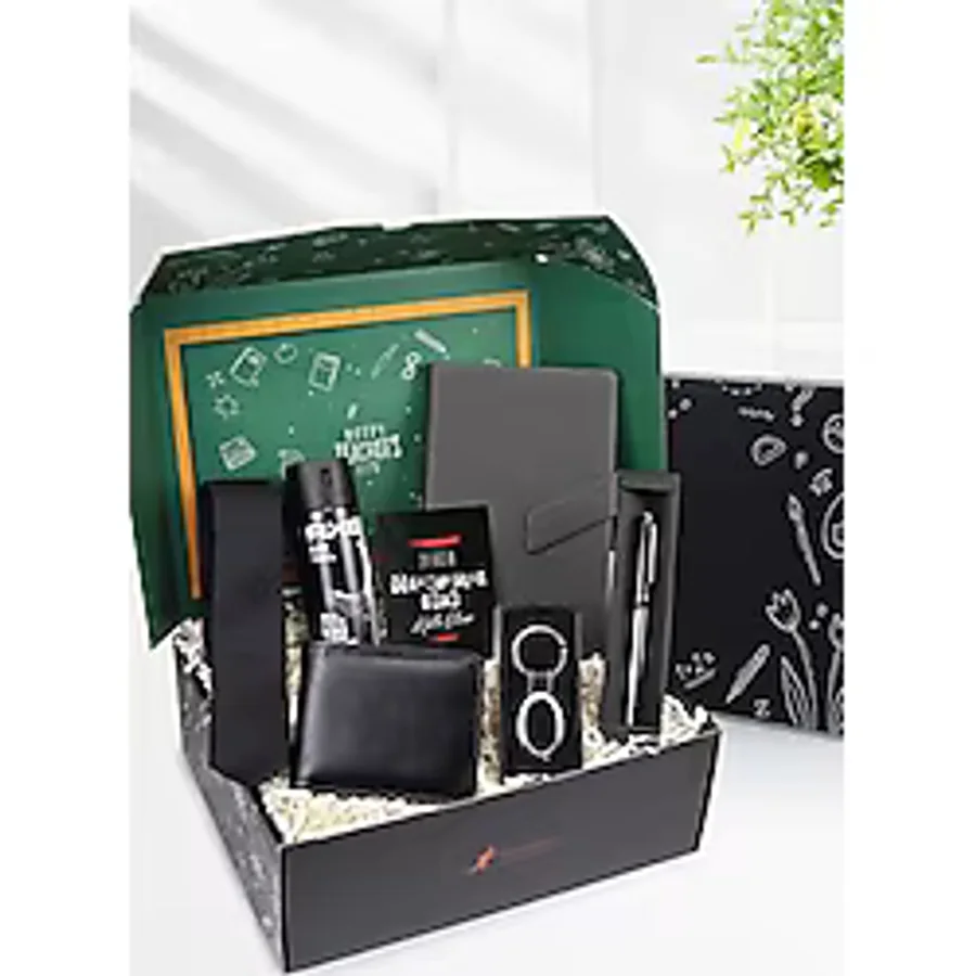 Trendmiya Öğretmene Özel Kalem & Gri Defter & Anahtarlık & Deodorant & Suni Deri Cüzdan & Kravat Hediye Seti
