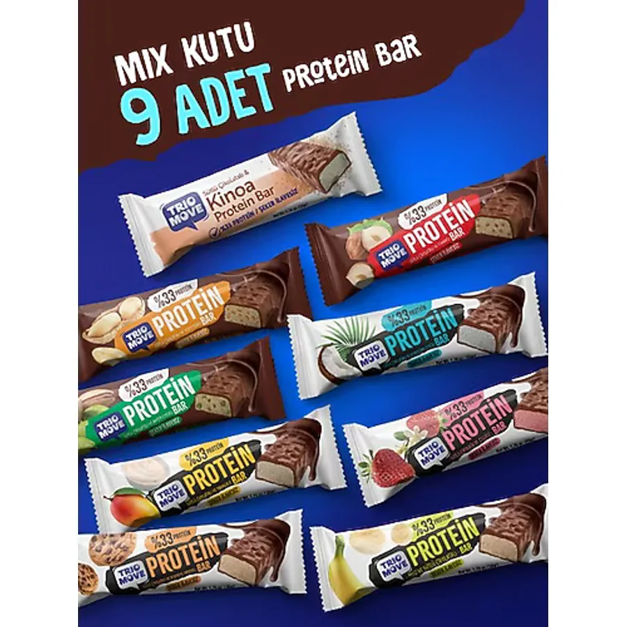 Trio Move 9'lu Protein Bar Tanışma Paketi 50 g. Çikolata Kaplamalı Sağlıklı Atıştırmalık - 1 Adet