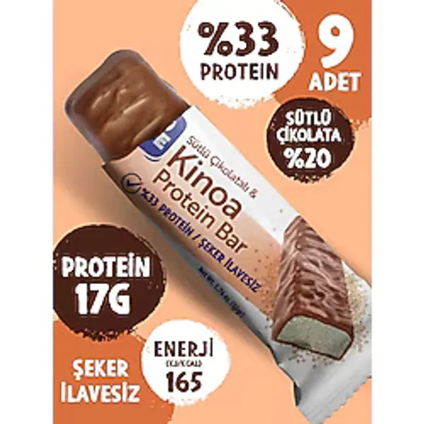TrioMove Çikolata Kaplamalı Protein Bar - Kinoa ve Sütlü Çikolatalı, %33 Protein, 50 G x 9 Adet - 1 Adet