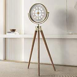 Tripod Ahşap Saat Gold-Beyaz Ceviz Ayak