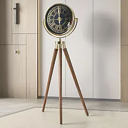 Tripod Ahşap Saat Gold-Siyah Ceviz Ayak