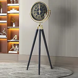 Tripod Ahşap Saat Gold-Siyah Siyah Ayak