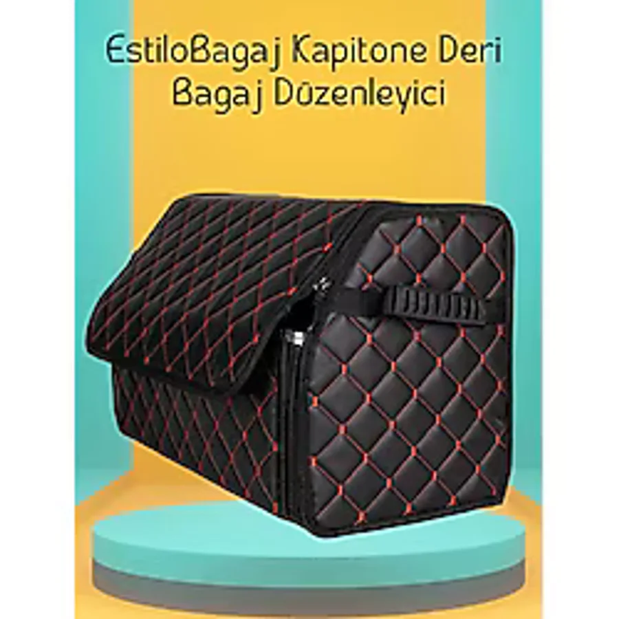 TROBUS EstiloBagaj Kapitone Deri Oto Bagaj Düzenleyici Siyah Kırmızı