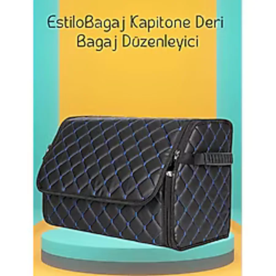 TROBUS EstiloBagaj Kapitone Deri Oto Bagaj Düzenleyici Siyah Mavi