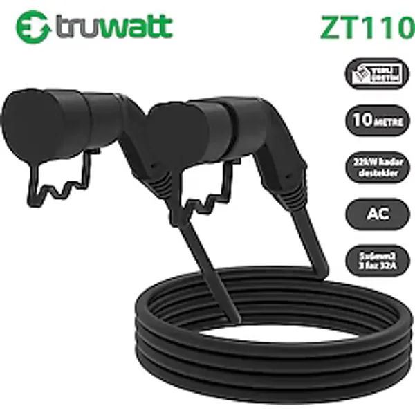 Truwatt ZT110 Tip 2 22 kW 10 m Elektrikli Araç Şarj Kablosu