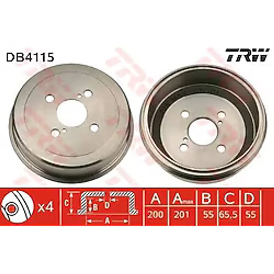 Trw Db4115 Arka Fren Kampanası Toyota Corolla 1.6 1993-2002 200x4 Ae 101 Ae 111 4243112130