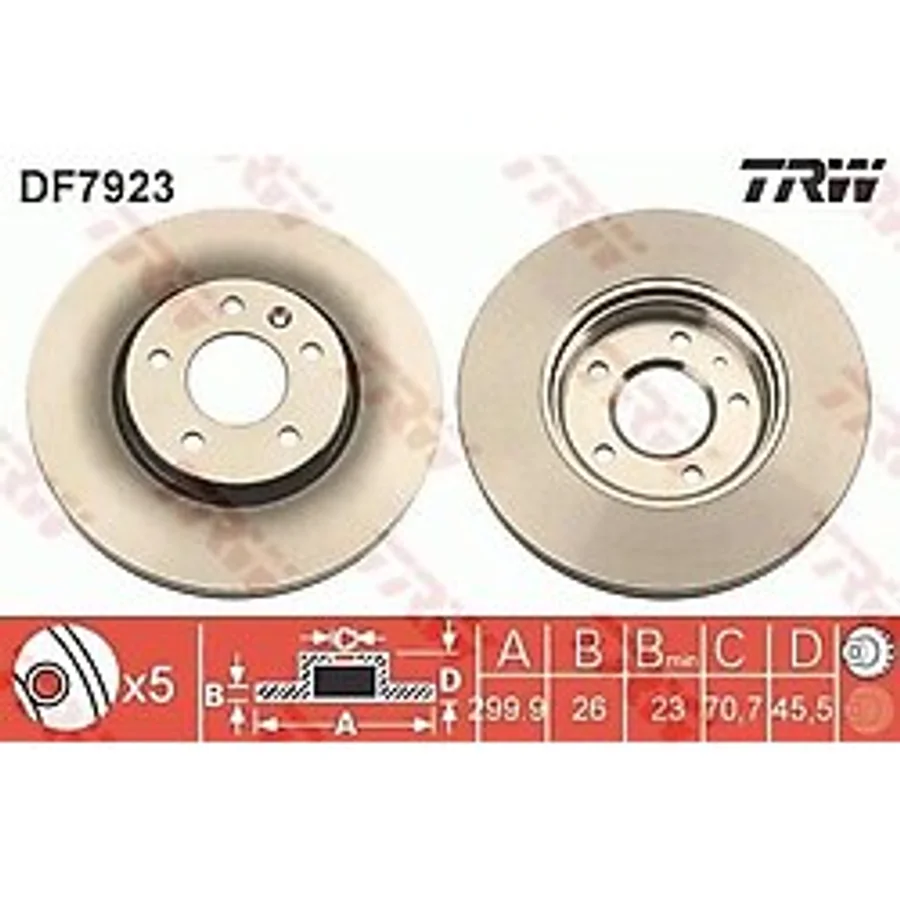 TRW DF7923 Fren Diski Ön Astra J 09- Mokka 13- / Cruze 09- Trax 13- 16 Jant Havalı 300Mm