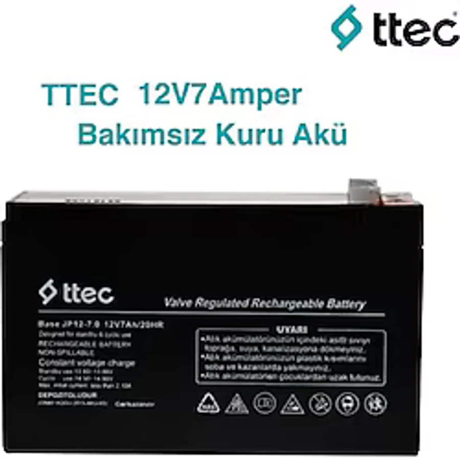Ttec 12 Volt 7A Akü -12V 7 Ah Kuru Base Akü Ağustos 2024 Üretim 1 Adet