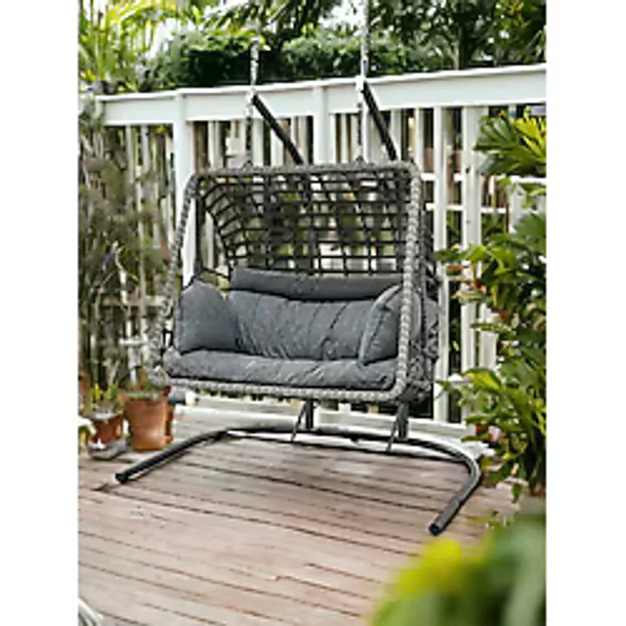 Tu Tienda İki Kişilik Rattan Örgü Salıncak,antrasit