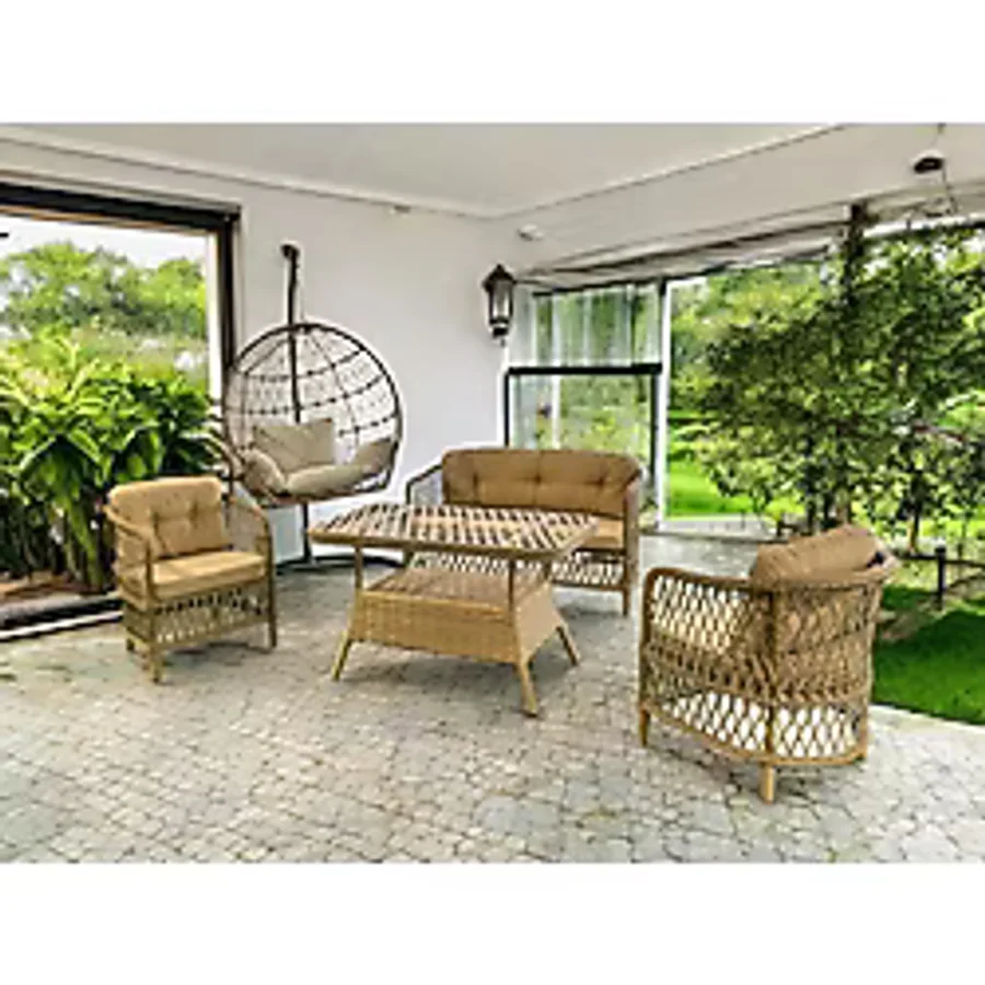 Tu Tienda Tire 2 1 1 Masa Tekli Salıncak Bahçe Balkon Mobilyası,bambu-saman Kahverengi