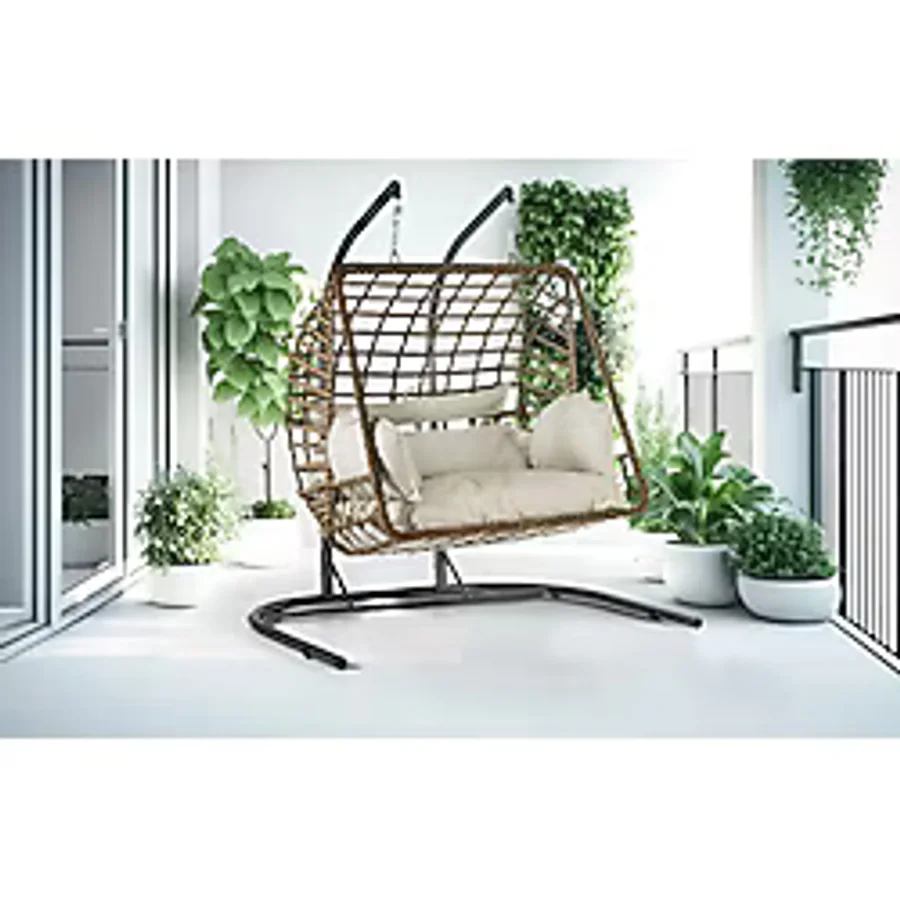 Tu Tienda TU TİENDA İKİ KİŞİLİK RATTAN ÖRGÜ SALINCAK,KAHVERENGİ