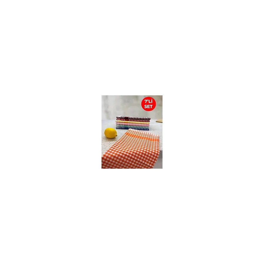 Tuable Pöti Kareli 7'li Kurulama Bezi, Beslenme Örtüsü, Servis Peçetesi, Mutfak Havlusu Renkli Set 45x70cm